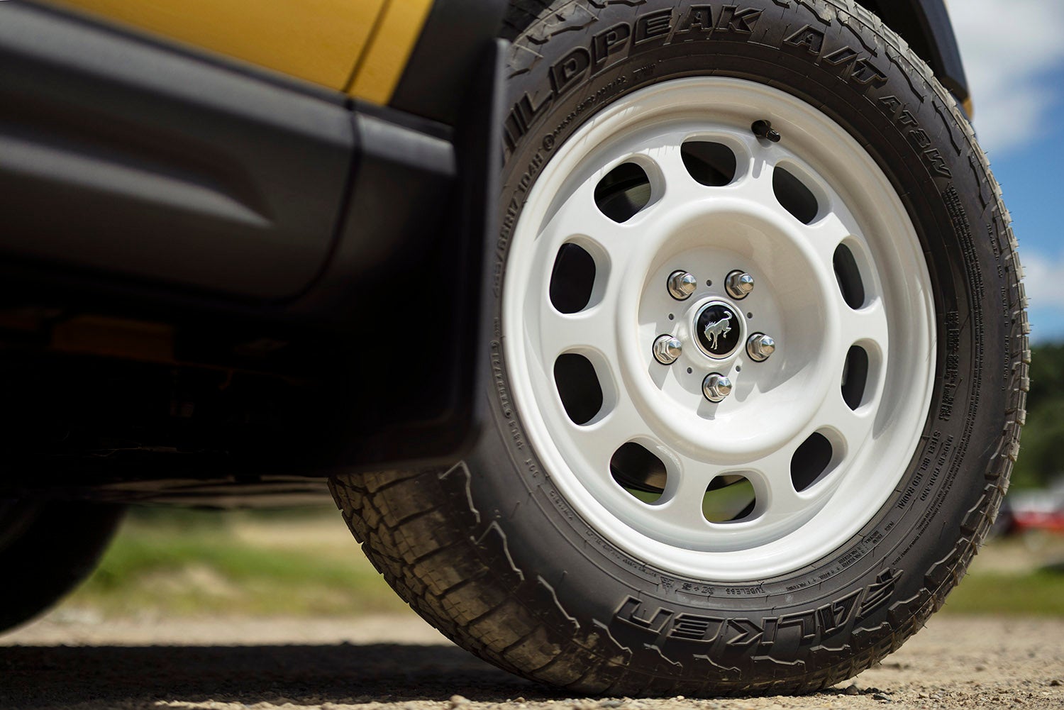 Ford Bronco Sport white steel wheel.